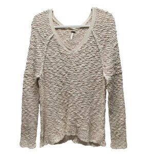 Free People V-Neck Sweater Women’s Small Ivory Oversized Crochet Knit Longsleeve